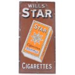 A Wills's Star Cigarettes brown ground Vintage enamelled advertising sign, 90cm x 46cm.