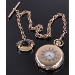 A 9ct gold half hunter pocket watch, by J W Benson of London, Swiss made 15 jewel movement,