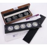 2 Cased sets of silver proof coins, (9).