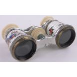 Pair of ivory and coloured enamel opera glasses.