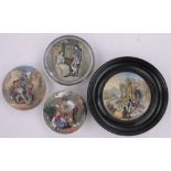 4 19th century Prattware pot lids, 1 framed, (4).