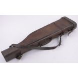 A leather leg of mutton shotgun case, length 73cm with other gun accessories.