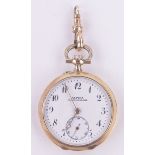 A miniature Swiss 14ct gold case open face Alpina fob watch, case width 30mm, gross weight 21.6g.