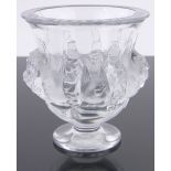 A Rene Lalique Dampierre pattern vase, relief moulded bird designs, engraved signature, height 12cm.