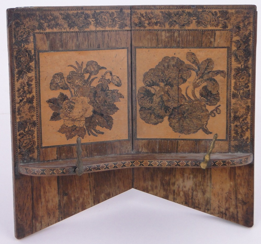 A Victorian Tunbridge Ware and rosewood bookstand, floral micro mosaic panels on adjustable strut, - Bild 3 aus 6