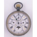 A 19th century gun metal cased full calendar multiple dial topwind pocket watch,