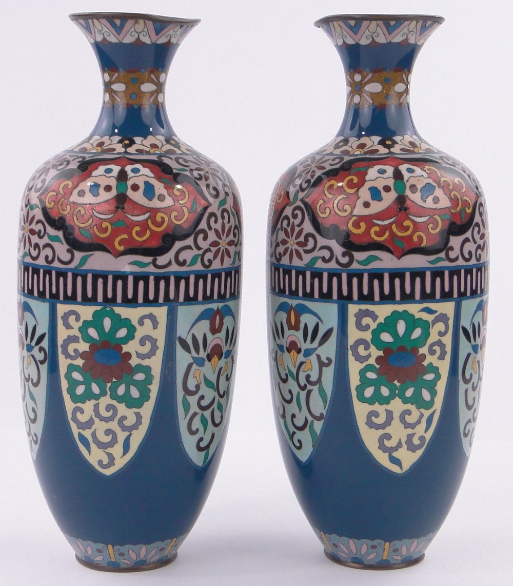 Pair of Chinese Cloisonne enamelled vases, height 37cm.