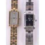 A lady's Boss quartz wristwatch, diamond set stainless steel case, and a lady's Armani wristwatch,