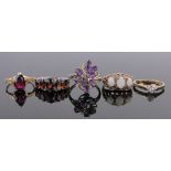 5 Various stone set rings.