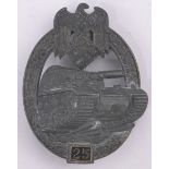 A rare Second War period German Tank Regiment badge, for 25 engagements, height 62mm.