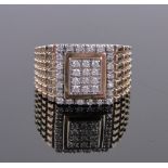 A gent's 9ct gold diamond set signet ring, total diamond content approx. 0.5cts, gross weight 8.