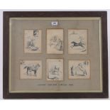 A group of 6 original Victorian pen and ink drawings, Covent Garden Circus 1885, by E M Jessop,