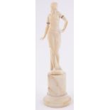 Joe Descomps (1869-1950), Art Deco carved ivory sculpture, erotic female nude dancer,