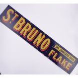 A St. Bruno Flake blue ground Vintage enamelled advertising sign, 30cm x 152cm.