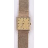 A gent's Omega DeVille 9ct gold cased wristwatch, with 9ct woven strap, case width 25mm,
