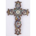 A continental gilt metal and champleve enamelled ornamental cross, height 16cm.