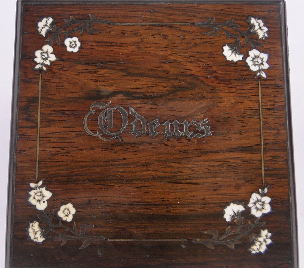 A French rosewood "Odeurs" perfume box, ivory and brass marquetry inlay, - Bild 3 aus 3