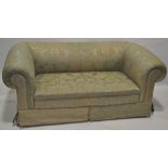 An Edwardian upholstered 2-seater Chesterfield sofa, width 5'9", height 2'5", seat height 5'4".