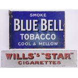 A Blue Bell Tobacco double-sided Vintage enamelled advertising sign,