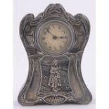 An embossed silver fronted Art Nouveau mantel clock, height 15.5cm.