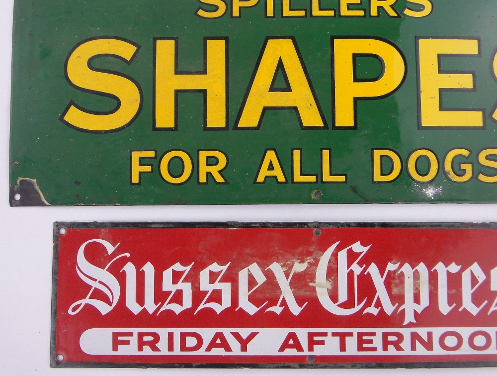 A Spiller's Shapes dog food green ground Vintage enamelled advertising sign, - Image 2 of 3