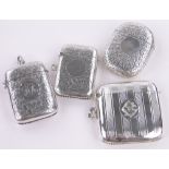 4 Engraved silver vesta cases, late 19th/early 20th century.