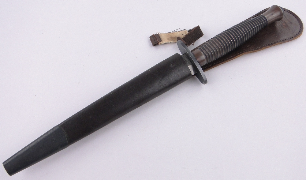 A rare etched Third pattern Fairbairn Sykes Commando knife, with pommel mound no. - Image 3 of 3