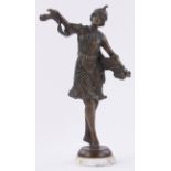 A Godard, a patinated bronze Art Deco dancing girl figure, signed on white marble plinth,