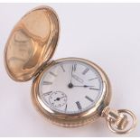 An American Waltham miniature gold cased full hunter pocket watch, case width 35mm.