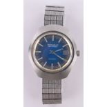 A gent's Bulova Caravelle Set-o-Matic automatic wristwatch circa 1970s, blue dial with calendar,