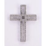 A 14ct white gold diamond set articulated cross pendant, height 34mm.