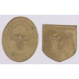 A German Third Reich relief cast brass sailing prize medallion, and a Border Guard's Identity badge,