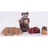 Royal Doulton spaniel and puppy, length 14cm, a Doulton Flambe rabbit (foot chipped),