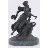 A 19th century patinated bronze group, angels and cherubs, unsigned on green marble plinth base,