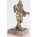 A French gilt bronze Pierrot clown, early 20th century, unsigned on rouge marble plinth,