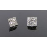 2 Unmounted princess-cut diamonds, 0.37cts and 0.30cts, (2).