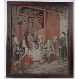 A Victorian woolwork picture, depicting a tavern interior scene, in original rosewood frame,