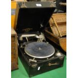 A Columbia portable wind-up gramophone.