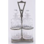 A Victorian cut glass & silver plate decanter set on stand, overall height 14"