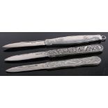 3 Victorian embossed silver mounted penknives