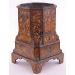 Antique Dutch marquetry & walnut planter / wine cooler, of canted square form with floral