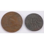 A Paris 1889 bronze commemorative medallion, diameter 2.5", & a 1915 Lucitania commemorative