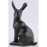A patinated bronze sculpture of a hare, by Fine Bronze Sculptures, height 5.5", boxed