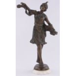 A Godard, a patinated bronze Art Deco dancing girl figure, signed on white marble plinth, height