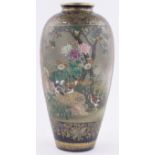 A Japanese Satsuma porcelain vase c 1900, with finely detailed painted panels depicting exotic birds