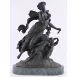 A 19th century patinated bronze group, angels and cherubs, unsigned on green marble plinth base,