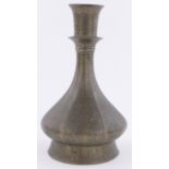 An 18th century Middle Eastern or Indian bronze narrow necked vase or hookah pipe base, with