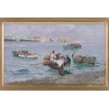 Elvira Raimondi (1867-1920), Oil on canvas, Fishermen in the Bay of Naples, signed,