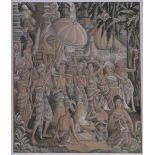 Balinese School, Oil / acrylic on linen, temple scene, signed N Malen, 18.5" x 15.