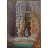 J Lovegrove Holt, Oil on board, caves at Flamborough, inscribed verso dated 1880, 13.5" x 9.